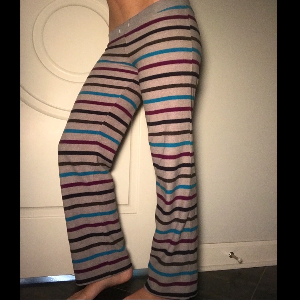 Aero Grey Lounge Pants (with Blue, Purple, Navy, and Dark Grey Stripes), Sz. S